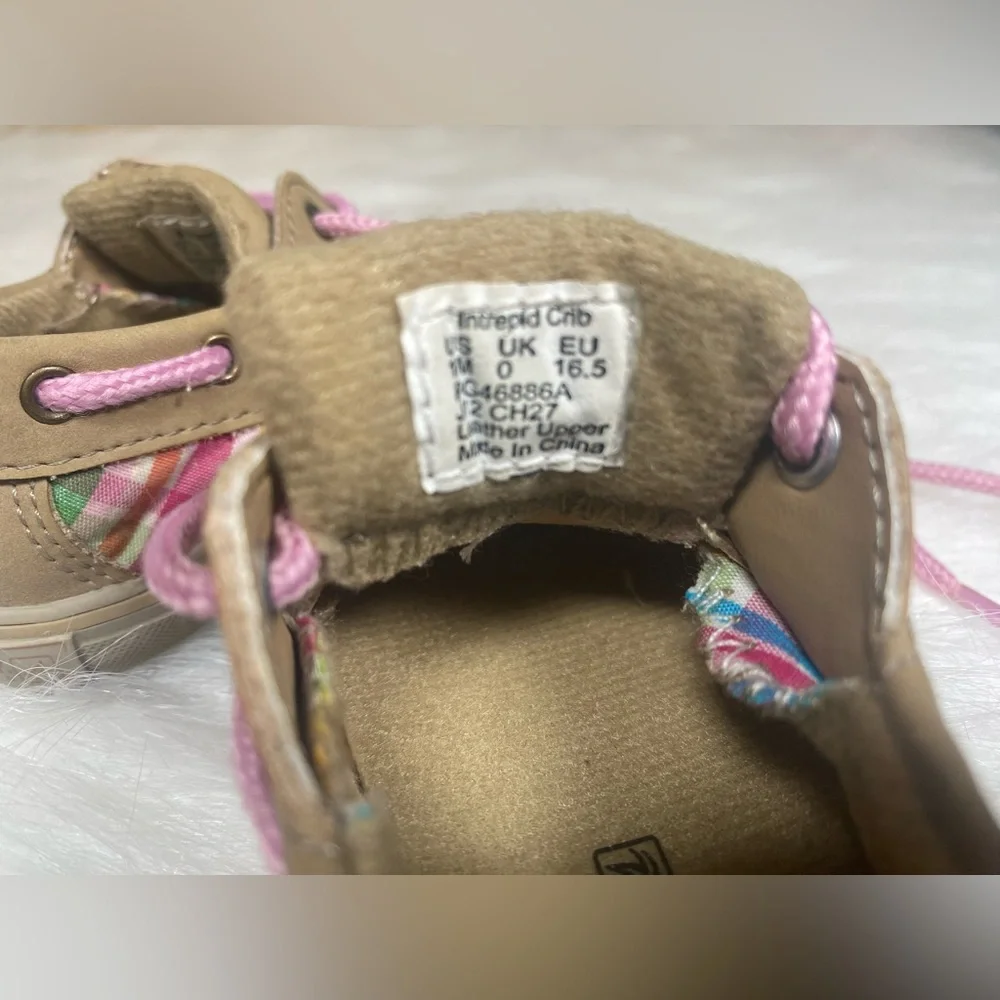 Sperry Top Sider Infant Size 1M Leather Upper Boat Shoes Pink Laces Pre-owned